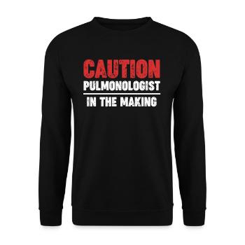 Vorsicht Pneumologe Bei Der Herstellung Von - Unisex Pullover - Schwarz - Vorne - Alina (178cm) & Michal (187cm)