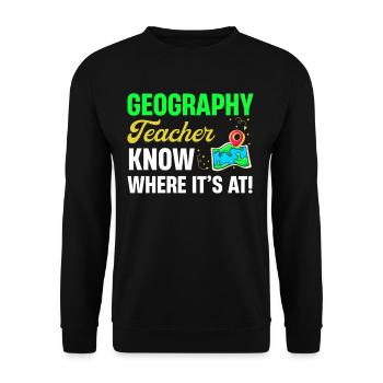 Geografielehrer Wissen, Worum Es Geht! Professur - Unisex Pullover - Schwarz - Vorne - Alina (178cm) & Michal (187cm)