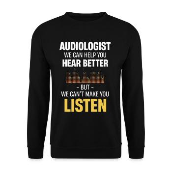 Audiologe: Wir Können Ihnen Helfen, Besser Zu - Unisex Pullover - Schwarz - Vorne - Alina (178cm) & Michal (187cm)