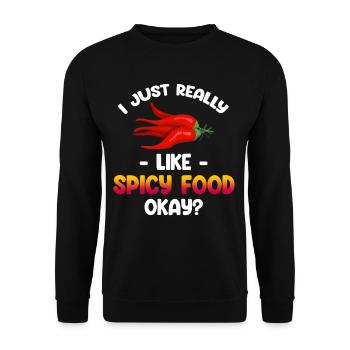 Ich Mag Einfach Sehr Scharfes Essen, Okay? - Unisex Pullover - Schwarz - Vorne - Alina (178cm) & Michal (187cm)