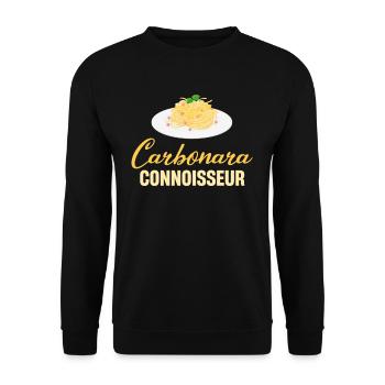 Carbonara Connaisseur Italiano Makkaroni Käse - Unisex Pullover - Schwarz - Vorne - Alina (178cm) & Michal (187cm)
