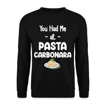 Carbonara Connaisseur Italiano Makkaroni Käse - Unisex Pullover - Schwarz - Vorne - Alina (178cm) & Michal (187cm)