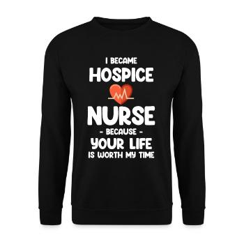 Je suis devenue infirmière en soins palliatifs parce que sa vie - Sweat-shirt Unisexe - noir - Devant - Alina (178cm) & Michal (187cm)
