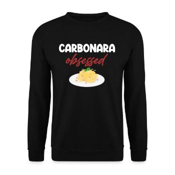 Carbonara Connaisseur Italiano Makkaroni Käse - Unisex Pullover - Schwarz - Vorne - Alina (178cm) & Michal (187cm)