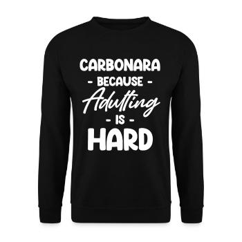 Carbonara Connaisseur Italiano Makkaroni Käse - Unisex Pullover - Schwarz - Vorne - Alina (178cm) & Michal (187cm)