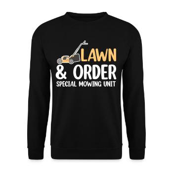 Lawn & Order Special Mowing Unit Funny - Unisex Sweatshirt - black - Front - Alina (178cm) & Michal (187cm)