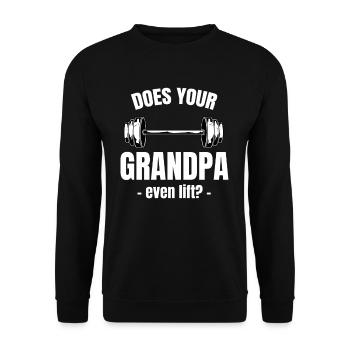 Hebt Dein Opa Überhaupt? Powerlifting Bodybuilding - Unisex Pullover - Schwarz - Vorne - Alina (178cm) & Michal (187cm)