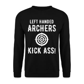 Linkshändiger Bogenschütze Tritt In Den! - Unisex Pullover - Schwarz - Vorne - Alina (178cm) & Michal (187cm)