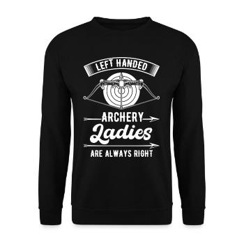 Linkshändige Bogenschützen Damen Sind Immer - Unisex Pullover - Schwarz - Vorne - Alina (178cm) & Michal (187cm)