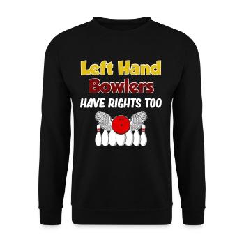 Linkshändige Bowler Haben Auch Rechte Beidhändige - Unisex Pullover - Schwarz - Vorne - Alina (178cm) & Michal (187cm)