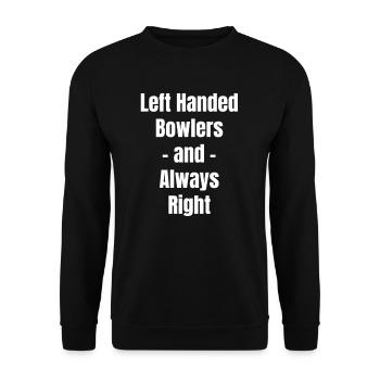 Linkshändige Bowler Und Immer Rechtshänder! - Unisex Pullover - Schwarz - Vorne - Alina (178cm) & Michal (187cm)