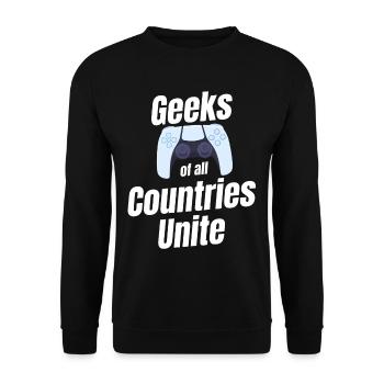Geeks of all countries unite funny - Unisex Sweatshirt - black - Front - Alina (178cm) & Michal (187cm)