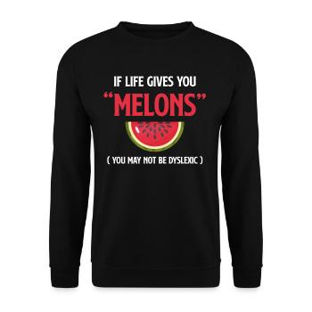 When life gives you the spelling "melonen" (you - Unisex Sweatshirt - black - Front - Alina (178cm) & Michal (187cm)