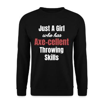 Nur Ein Mädchen, Das Axt-wurffähigkeiten Hat - Unisex Pullover - Schwarz - Vorne - Alina (178cm) & Michal (187cm)