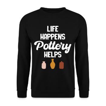 Life Happens Pottery Help Crafty Wheel - Unisex Sweatshirt - black - Front - Alina (178cm) & Michal (187cm)