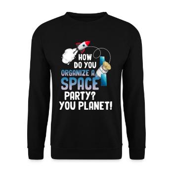 Wie Organisiert Man Eine Weltraumparty? Du - Unisex Pullover - Schwarz - Vorne - Alina (178cm) & Michal (187cm)