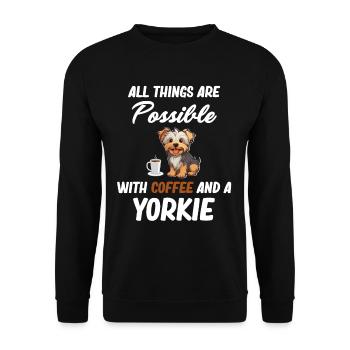 Mit Kaffee Und Einem Yorkie Weimaraner Ist Alles - Unisex Pullover - Schwarz - Vorne - Alina (178cm) & Michal (187cm)