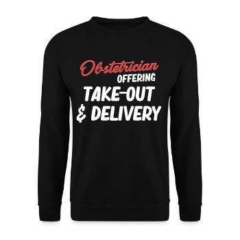 Geburtshelfer Bietet Gynäkologen Zum Mitnehmen - Unisex Pullover - Schwarz - Vorne - Alina (178cm) & Michal (187cm)