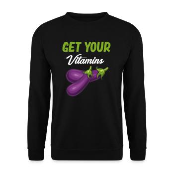 Aub Holen Sie Sich Ihre Vitamine Aubergine Aubergi - Unisex Pullover - Schwarz - Vorne - Alina (178cm) & Michal (187cm)