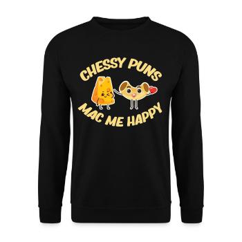 Cheesy Puns Mac Me Happy Cheddar Mozzarella Dairy - Unisex Sweatshirt - black - Front - Alina (178cm) & Michal (187cm)