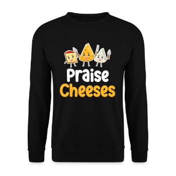 Worship Cheese Puns Cheddar Mozzarella - Unisex Sweatshirt - black - Front - Alina (178cm) & Michal (187cm)