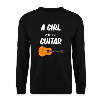 Ein Mädchen Mit Einer Gitarre Gitarristin - Unisex Pullover - Schwarz - Vorne - Alina (178cm) & Michal (187cm)