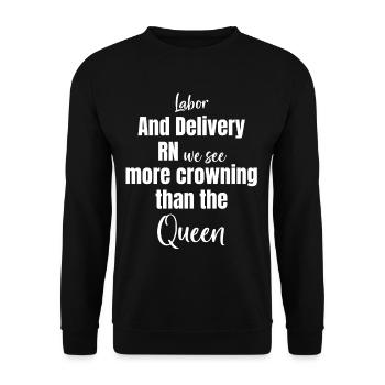 Wehen Und Entbindung Rn Wir Sehen Mehr Krönung - Unisex Pullover - Schwarz - Vorne - Alina (178cm) & Michal (187cm)