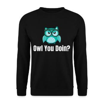 Hibou faites-vous ? Jeux de mots Halloween Costume Oiseaux - Sweat-shirt Unisexe - noir - Devant - Alina (178cm) & Michal (187cm)