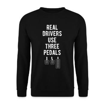 Real Riders Use Three Pedals Funnier - Unisex Sweatshirt - black - Front - Alina (178cm) & Michal (187cm)