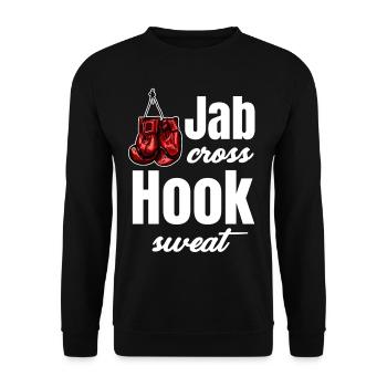 Jab Cross Hook Sweat Lustiges Kickboxen - Unisex Pullover - Schwarz - Vorne - Alina (178cm) & Michal (187cm)
