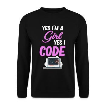 Ja, Ich Bin Ein Mädchen, Ja, Ich Programmiere - Unisex Pullover - Schwarz - Vorne - Alina (178cm) & Michal (187cm)