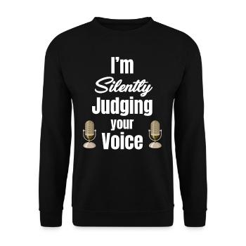 Ich Beurteile Im Stillen Deine Stimme Lustige - Unisex Pullover - Schwarz - Vorne - Alina (178cm) & Michal (187cm)