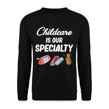 Childcare is our specialty Kita - Unisex Sweatshirt - black - Front - Alina (178cm) & Michal (187cm)