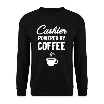 Cashier Powered By Coffee Clerk Teller Banker - Unisex Sweatshirt - black - Front - Alina (178cm) & Michal (187cm)