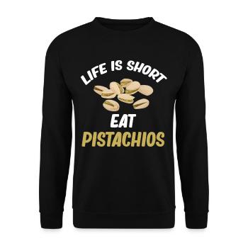 Das Leben Ist Kurz Essen Sie - Unisex Pullover - Schwarz - Vorne - Alina (178cm) & Michal (187cm)