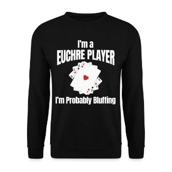 Ich Bin Ein Euchre-spieler, Ich Bluffe - Unisex Pullover - Schwarz - Vorne - Alina (178cm) & Michal (187cm)