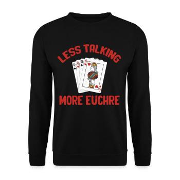 Weniger Reden, Mehr Euchre Casino Dealer Mahjong - Unisex Pullover - Schwarz - Vorne - Alina (178cm) & Michal (187cm)