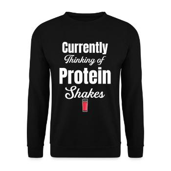 Denken Sie Derzeit An Proteinshakes Exercise - Unisex Pullover - Schwarz - Vorne - Alina (178cm) & Michal (187cm)