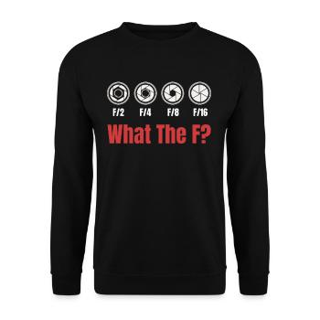 F/2 F/4 F/8 F/16 Was Zum F? Lustiger Fotograf Und - Unisex Pullover - Schwarz - Vorne - Alina (178cm) & Michal (187cm)