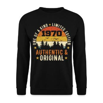 Original 1970er Jahre Geburtstagsgeschenk 1970er Jahre authentisch - Unisex Pullover - Schwarz - Vorne - Alina (178cm) & Michal (187cm)