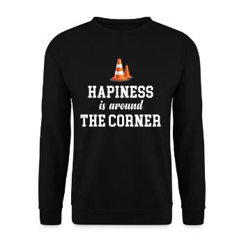 Happiness is just around the corner funny - Unisex Sweatshirt - black - Front - Alina (178cm) & Michal (187cm)