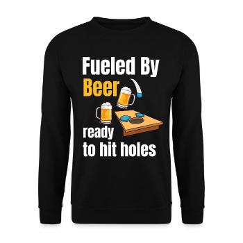 Angetrieben Von Bier, Bereit, Löcher Zu Schlagen. - Unisex Pullover - Schwarz - Vorne - Alina (178cm) & Michal (187cm)