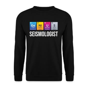 Genialer Seismologe, Lustiger Vulkanologe, - Unisex Pullover - Schwarz - Vorne - Alina (178cm) & Michal (187cm)