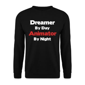Dreamer By Day Animator By Night Lustige - Unisex Pullover - Schwarz - Vorne - Alina (178cm) & Michal (187cm)