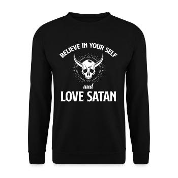 Glaube An Dich Selbst Und Liebe Satan Antichrist - Unisex Pullover - Schwarz - Vorne - Alina (178cm) & Michal (187cm)