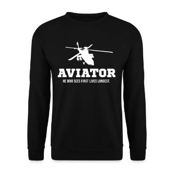 Flieger Celui qui voit le premier vit le plus longtemps. - Sweat-shirt Unisexe - noir - Devant - Alina (178cm) & Michal (187cm)