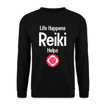 Life Happens Reiki helps with chakra healing. - Unisex Sweatshirt - black - Front - Alina (178cm) & Michal (187cm)