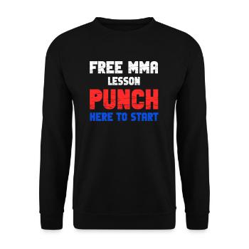 Free MMA lesson Punch here to start with - Unisex Sweatshirt - black - Front - Alina (178cm) & Michal (187cm)