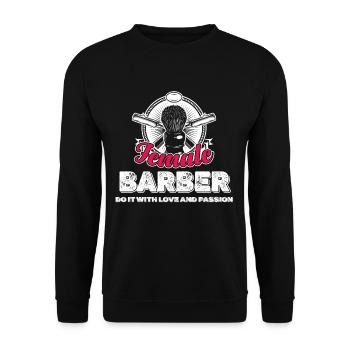 Friseurinnen Machen Es Mit Liebe Und - Unisex Pullover - Schwarz - Vorne - Alina (178cm) & Michal (187cm)