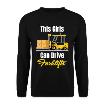 Dieses Mädchen Kann Gabelstapler Fahren, - Unisex Pullover - Schwarz - Vorne - Alina (178cm) & Michal (187cm)